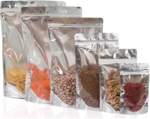 Doypack Pencereli Metalize Kilitli Kese Kağıdı - 250 Gramlık - 13x22x7 Cm. - 20 Adetlik 1 Paket - Resim 4