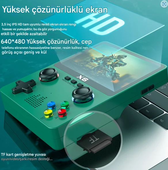 QASUL X6 Taşınabilir El Oyun Konsolu  IPS Retro Oyun Konsolu 10000 Oyun 11 Simülatör Video Oyunları  16 GB SD KART HEDİYE - 5
