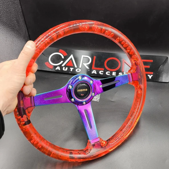 Şeffaf Direksiyon Momo 35cm Kabarcıklı Direksiyon Kırmızı