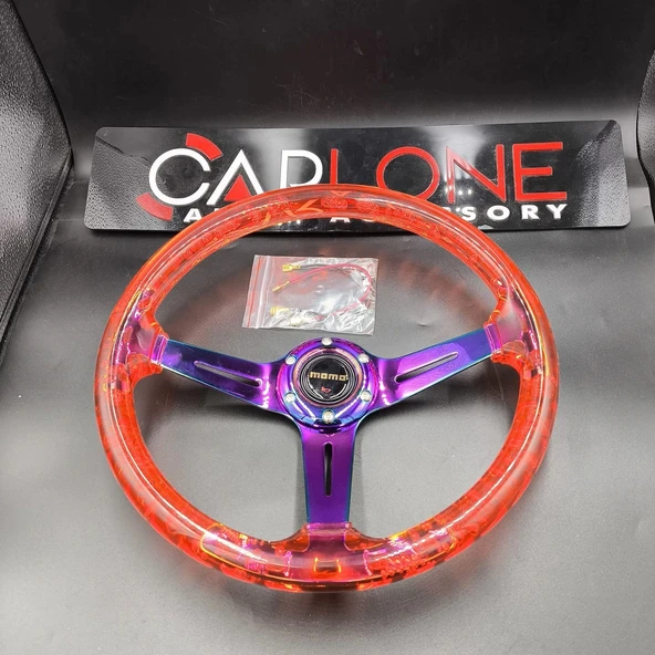 Şeffaf Direksiyon Momo 35cm Kabarcıklı Direksiyon Kırmızı - 2