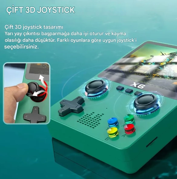 QASUL X6 Taşınabilir El Oyun Konsolu  IPS Retro Oyun Konsolu 10000 Oyun 11 Simülatör Video Oyunları  16 GB SD KART HEDİYE - 4