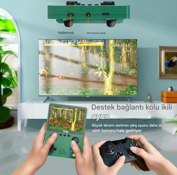 QASUL X6 Taşınabilir El Oyun Konsolu  IPS Retro Oyun Konsolu 10000 Oyun 11 Simülatör Video Oyunları  16 GB SD KART HEDİYE - 7