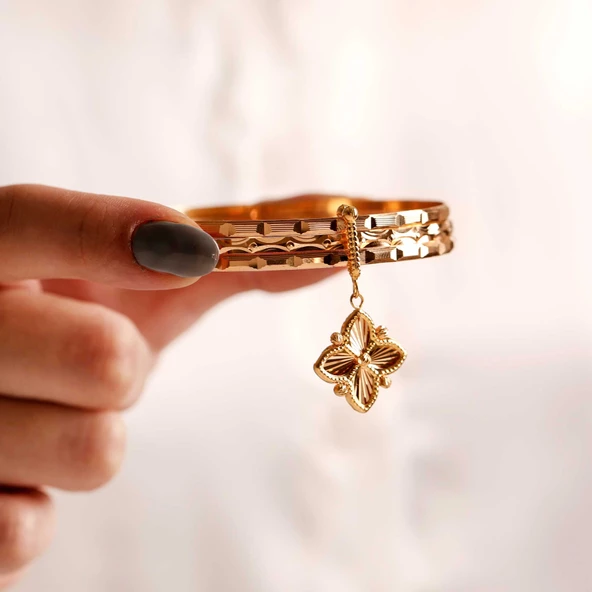 30 Gr  22 Ayar Altın Taraklı Baget Charm Bilezik - Resim 4