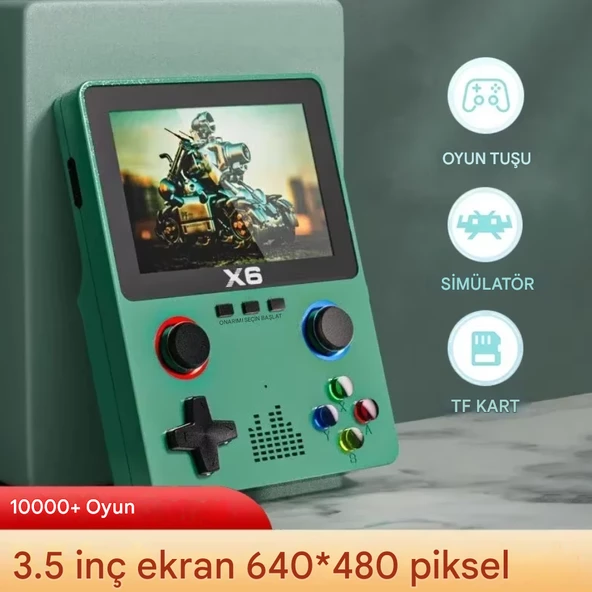 QASUL X6 Taşınabilir El Oyun Konsolu  IPS Retro Oyun Konsolu 10000 Oyun 11 Simülatör Video Oyunları  16 GB SD KART HEDİYE - 2