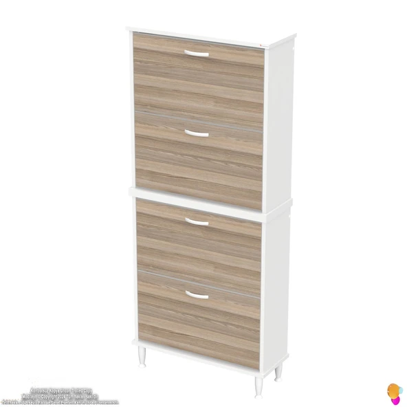 Modilayn UMAY' 2 Li Kapı Önü 72 x 168 x25, 5 cm’ lik 4 Düşer Kapak 8 Göz Bölmeli Ayakkabılık - 6