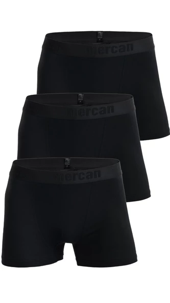 Mercan 3'lü Paket Pamuklu Likralı Premium Esnek Kumaş Siyah Erkek Boxer