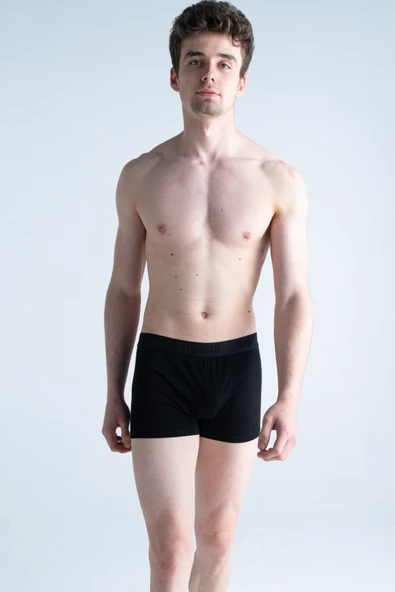 Mercan 3'lü Paket Pamuklu Likralı Premium Esnek Kumaş Siyah Erkek Boxer - 2