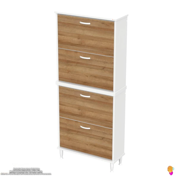 Modilayn UMAY' 2 Li Kapı Önü 72 x 168 x 25,5 cm’ lik 4 Düşer Kapak 8 Göz Bölmeli Ayakkabılık - 6