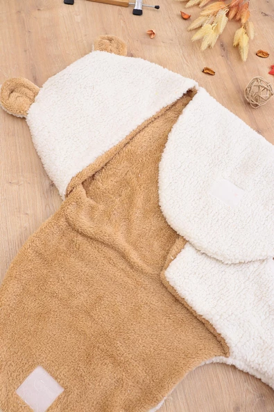 Kız Erkek Bebek Krem Peluş Lüks Anakucağı Kundak STL6785 - 3