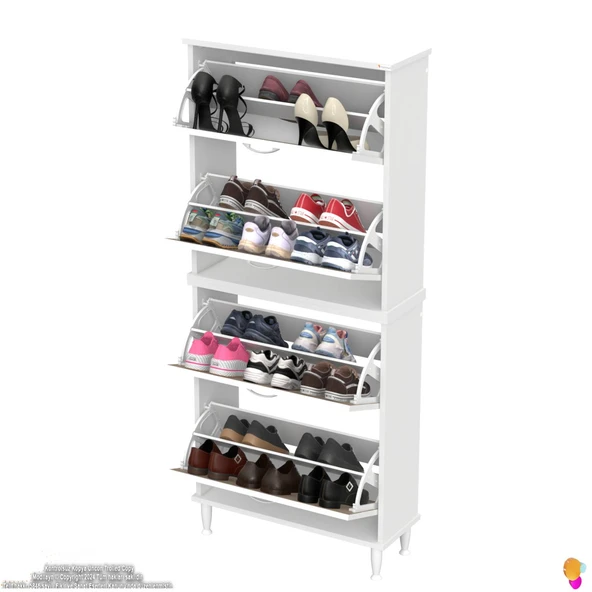 Modilayn UMAY' 2 Li Kapı Önü 72 x 168 x25, 5 cm’ lik 4 Düşer Kapak 8 Göz Bölmeli Ayakkabılık - 5