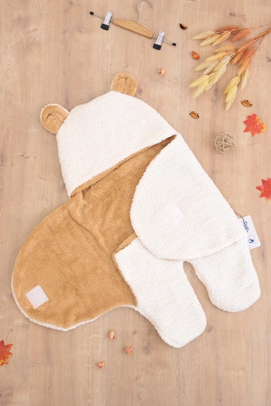 Kız Erkek Bebek Krem Peluş Lüks Anakucağı Kundak STL6785 - 5