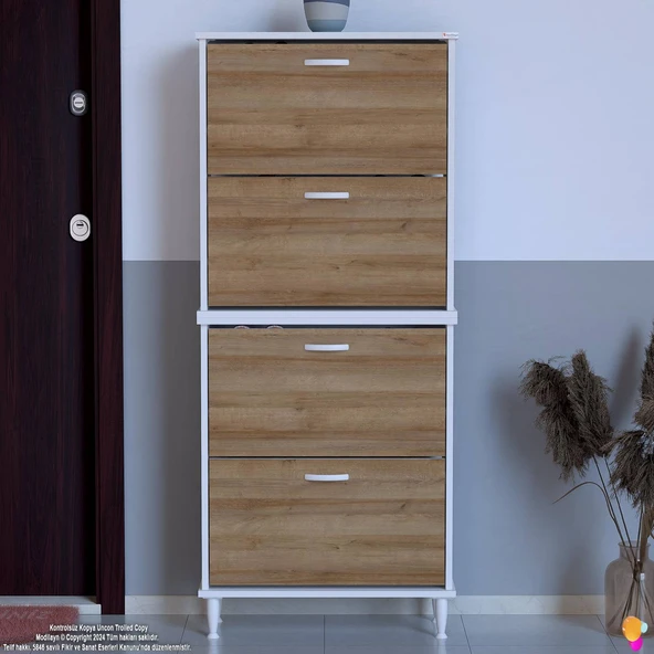 Modilayn UMAY' 2 Li Kapı Önü 72 x 168 x 25,5 cm’ lik 4 Düşer Kapak 8 Göz Bölmeli Ayakkabılık - 3