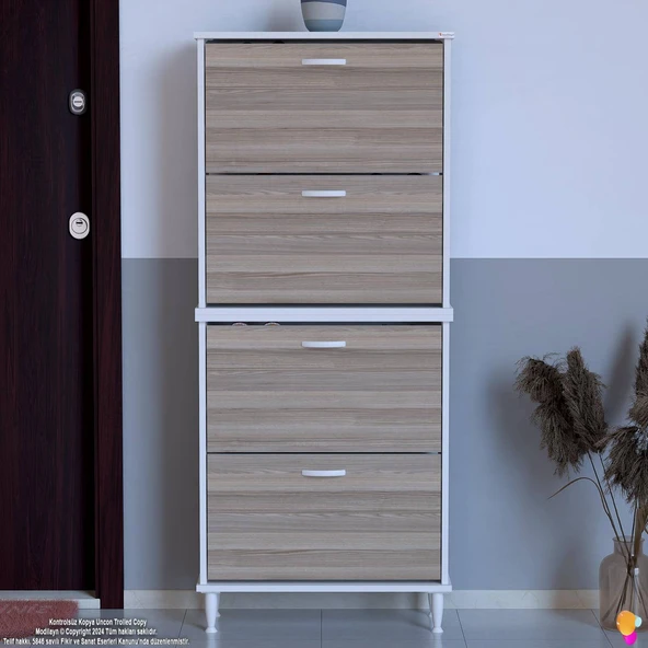 Modilayn UMAY' 2 Li Kapı Önü 72 x 168 x25, 5 cm’ lik 4 Düşer Kapak 8 Göz Bölmeli Ayakkabılık - 3