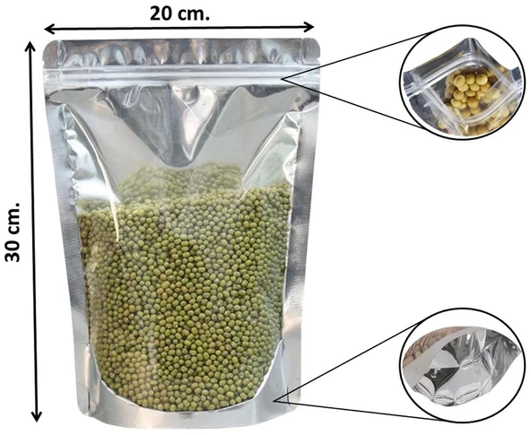 Doypack Pencereli Metalize Kilitli Kese Kağıdı - 1000 Gramlık - 20x30x8 Cm. - 20 Adetlik 1 Paket - Resim 3