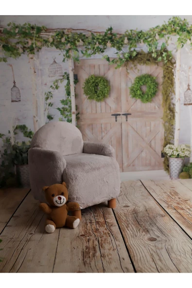 Holm Ev Design Peluş Kumaş Ahşap Ayaklı Çocuk Bebek Koltuğu Berjer - 2