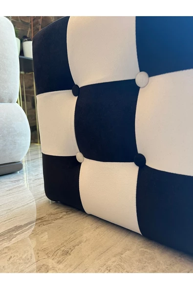 Holm Ev Design Lüks Kadife Kumaş Kare Siyah Beyaz Puf - 5