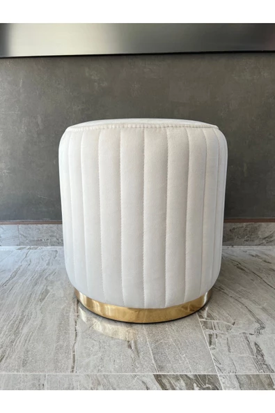 Lüks Modern Baby Face Kumaşlı Gold Detaylı Yuvarlak Silinebilir Çizgili Puf - 3