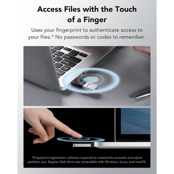 LEXAR 256GB JUMP DRIVE FINGERPRINT F35 PRO LJDF35P256G-RNBNG USB 3.2 BELLEK - Resim 3