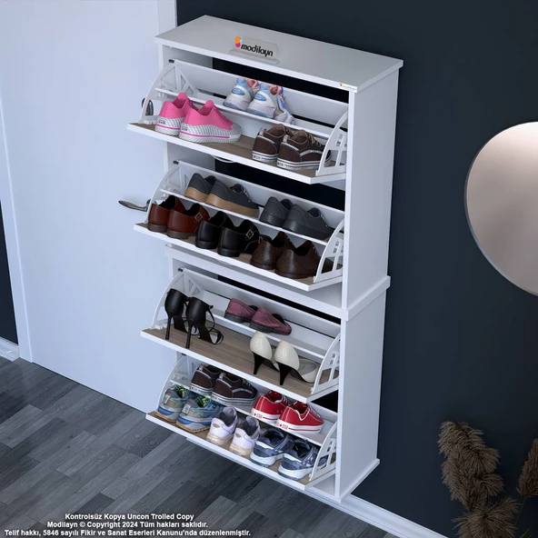 Modilayn UMAY' 2 Li Asma Antre Hol 72x156x25, 5 cm’ lik 4 Düşer Kapak 8 Raf Bölmeli Ayakkabılık - 2