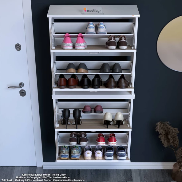 Modilayn UMAY' 2 Li Asma Antre Hol 72x156x25, 5 cm’ lik 4 Düşer Kapak 8 Raf Bölmeli Ayakkabılık - 4