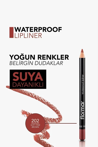 Flormar Suya Dayanıklı Dudak Kalemi (BORDO) - Waterproof Lipliner - 202 Soft Pink Brown - 8690604111022 - 6