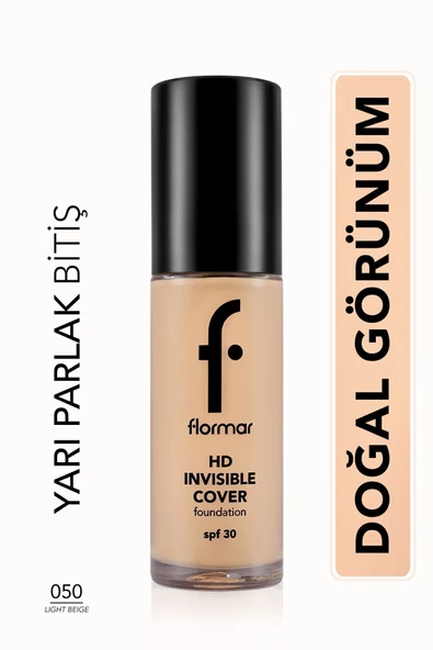 Flormar Doğal Bitişli Fondöten- Invisible Cover Hd Fdt. - 050 Light Beige - 8682536059053