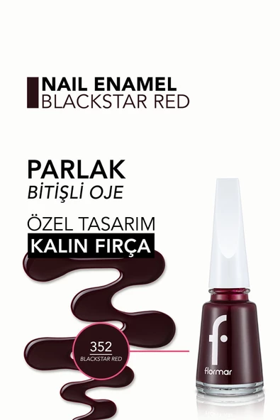 Flormar Klasik Parlak Bitişli Yüksek Pigmentli Oje -nail Enamel- 352 Blackstar Red New- 8682536035934 - 5