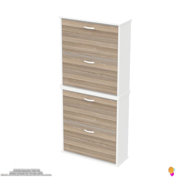 Modilayn UMAY' 2 Li Asma Antre Hol 72 x 148 x 25,5 cm’ lik 4 Düşer Kapak 8 Göz Bölmeli Ayakkabılık - 6