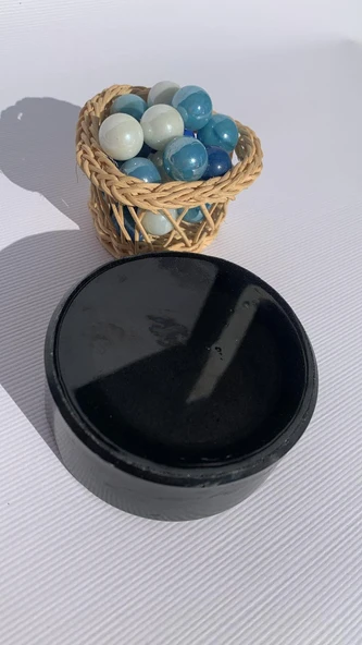 Parlak Siyah Renkli Yuvarlak Şekilli Dekoratif Küllük Kül Tablası El Yapımı Epoksi Hediyelik - 2