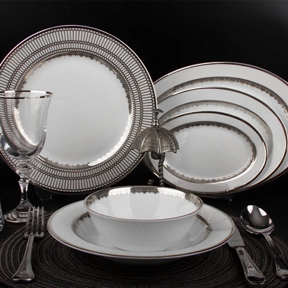 Evaliza Crown 60 Parça 12 Kişilik Yemek Takımı - Platin - Resim 2