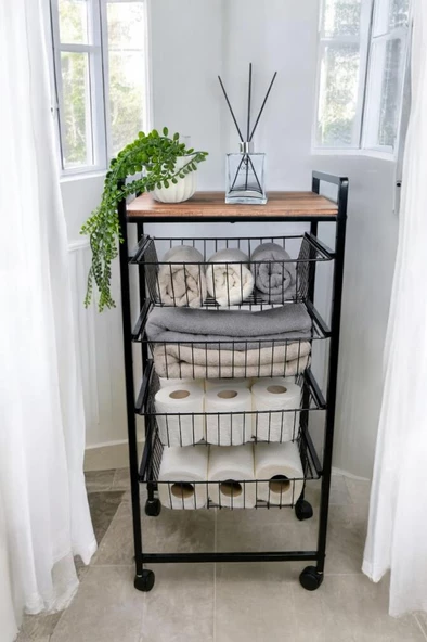 Digithome Metal 4 Katlı Çekmeceli Banyo Düzenleyici Organizer Havluluk MRS-017 1-1-369 - 2