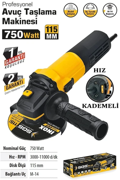 Sgs Avuç Taşlama 115 Mm 750 Watt Devir Ayarlı 5111