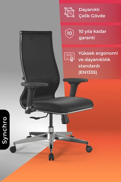 Metta Ergolife SynErgolife Synchrosit 10 Ergonomik Ofis Sandalyesi | Ayarlanabilir Kolçaklı, Fileli, Öğrenci Sandalyesi -211.D.1.3E3
