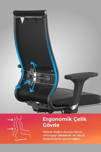Metta Ergolife SynchroSit 10 Ergonomik Fileli ve Deri Çalışma Sandalyesi / Ofis Koltuğu - 211.D.1.3E3 - 2