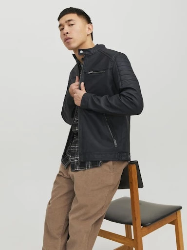 Jack Jones Erkek   Rocky  Siyah Deri Ceket 12147218S - 8