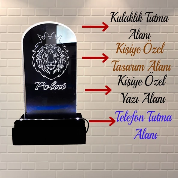 Veraart Kişiye Özel Işıklı Kulaklık ve Telefon Standı Pleksi Oyuncu Kulaklığı ve Telefon Tutucu - 4