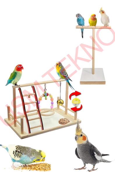 Kuş Oyuncağı Kuş Oyun Parkı ve T Tünek Muhabbet Kuşu Papağan Oyuncağı Kuş Aksesuarı - Resim 7