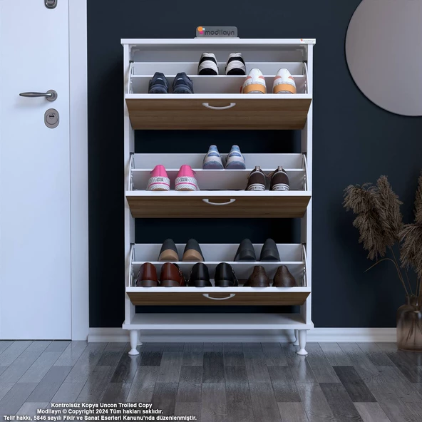 Modilayn VARBİ Antre Hol 72 x 127x 25, 5 cm’ lik 3 Düşer Kapak 6 Göz Raf Bölmeli Ayakkabılık - 3