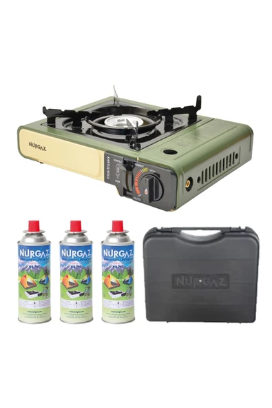 Tekli Portatif Ocak Tüp Haki+3 Adet 220 Gr Kartuş Set