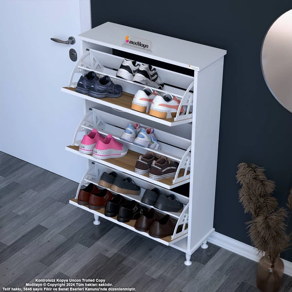Modilayn VARBİ Antre Hol 72 x 127x 25, 5 cm’ lik 3 Düşer Kapak 6 Göz Raf Bölmeli Ayakkabılık - 2