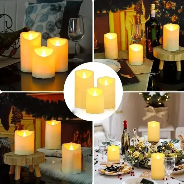 Monozone Dekoratif LED Mum Büyük Boy Alevsiz Titreyen 3lü Set Kumandalı - 6