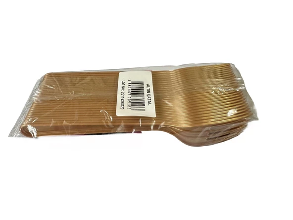 Plastik Gold Altın Renkli Lüx Parti Doğum Günü Çatal - 18 Cm. - 25 Adetlik Paket - 3