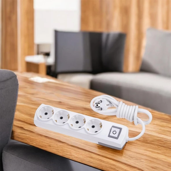 Topraklı Grup Priz Kablolu 4'lü Fiş Çoğaltıcı 3 Metre Çoklu Uzatma Kablosu Anahtarlı Kablolu - 4