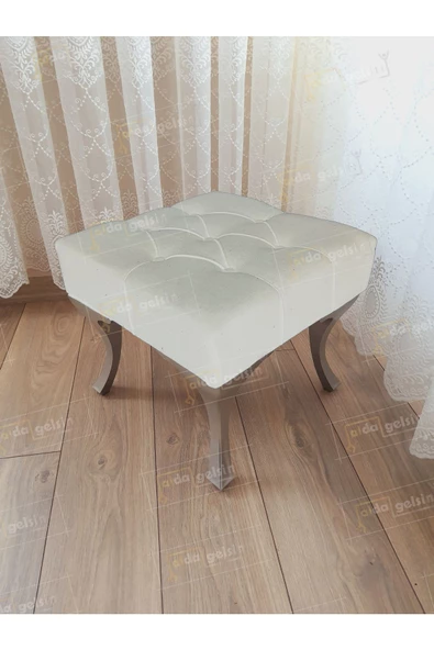 Kapitoneli Makyaj Pufu Ayak Ucu Puf Gümüş Ayak (45*45) ürün görseli 1