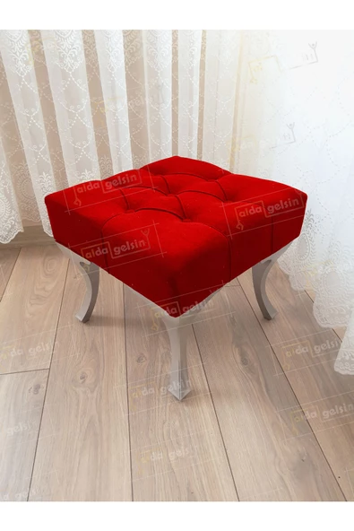 Kapitoneli Makyaj Pufu Ayak Ucu Puf Gümüş Ayak (45*45) ürün görseli