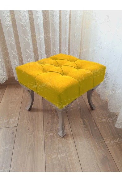 Kapitoneli Makyaj Pufu Ayak Ucu Puf Gümüş Ayak (45*45) ürün görseli 1