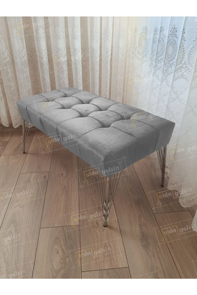 Modern Dilim Puf Ayakucu Puf Gümüş Metal Ayak (100*45) ürün görseli