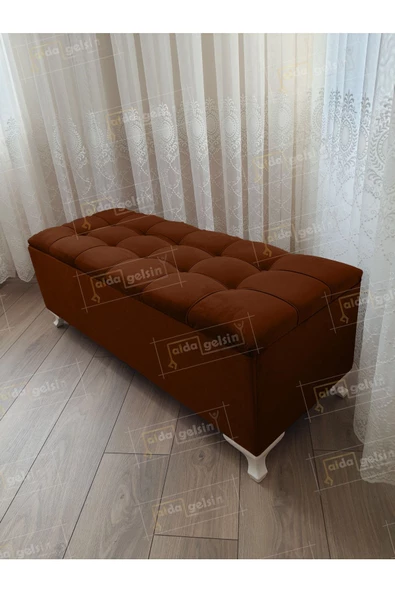 Yeni Model Lüks Çizgi Kapitoneli Sandıklı Puf Bench Kahve
