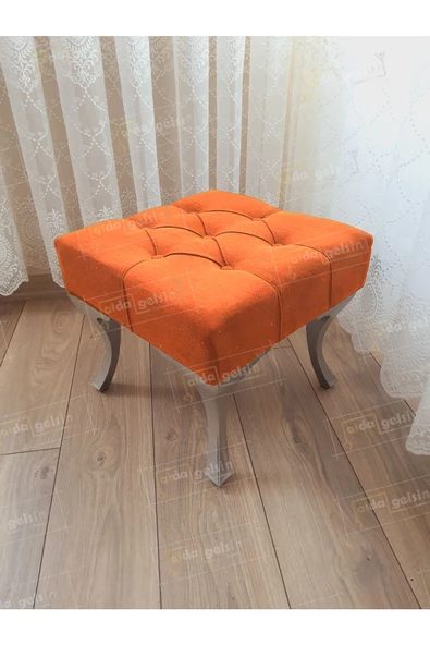 Kapitoneli Makyaj Pufu Ayak Ucu Puf Gümüş Ayak (45*45) ürün görseli 1