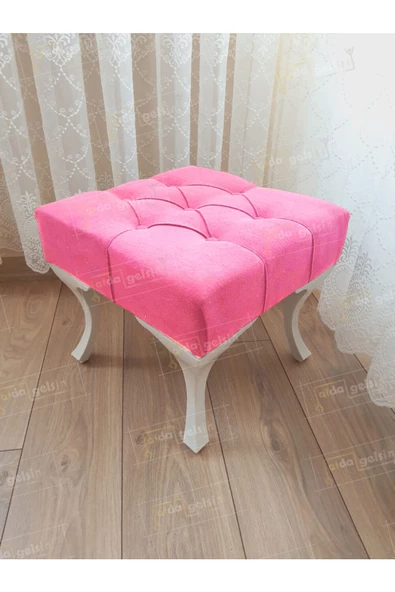 Kapitoneli Makyaj Pufu Ayak Ucu Puf Beyaz Ayak (45*45) ürün görseli